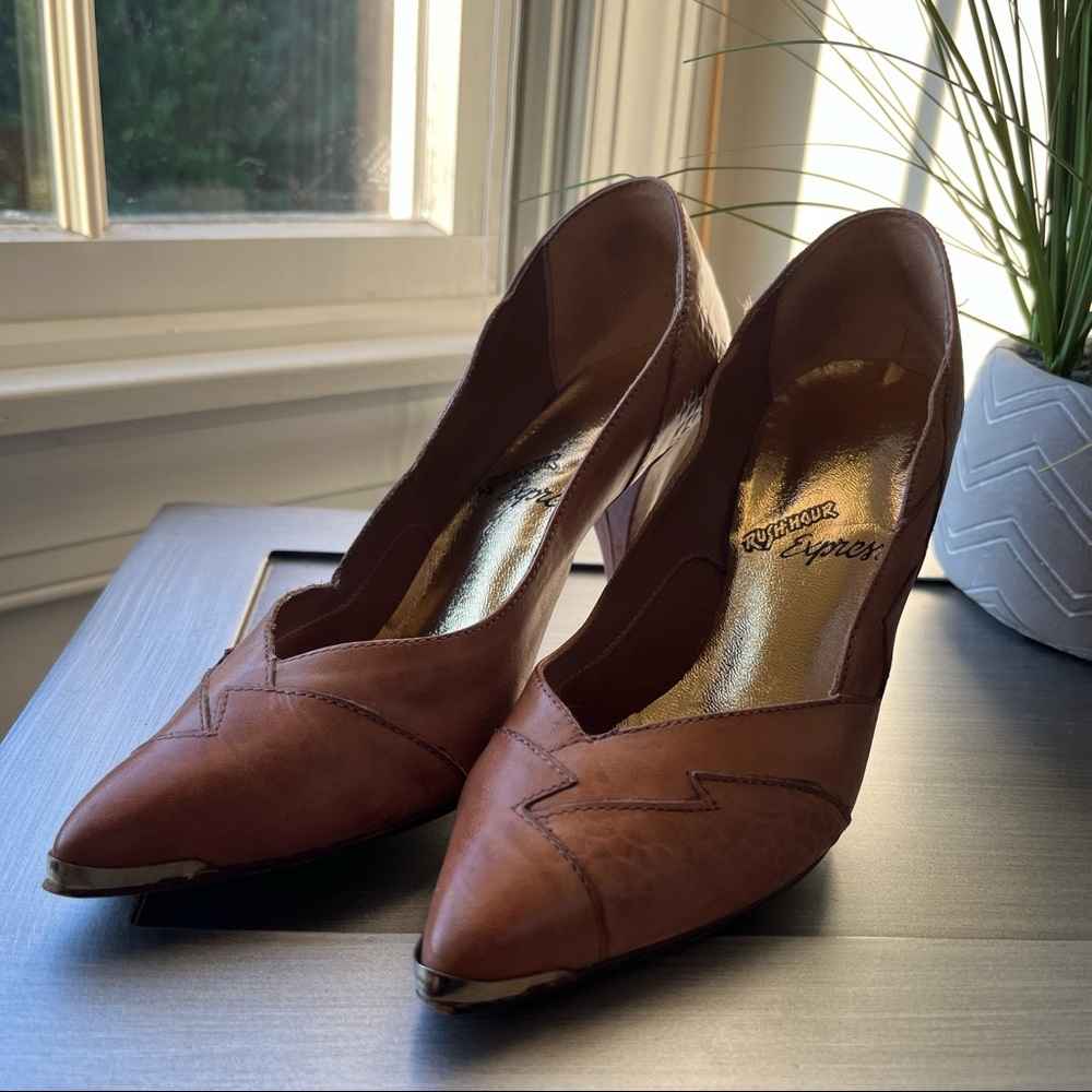 Rush Hour Express Brown Leather Heels Sz 7